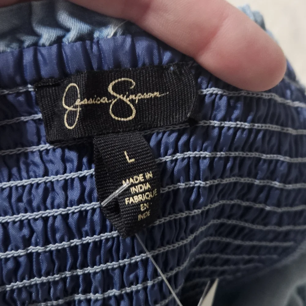 NWT Jessica Simpson Cropped Spaghetti Strap W/ Shell Detail Denim Top; Size L - Picture 11 of 12